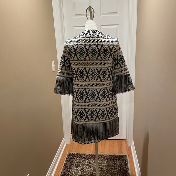 Didier Parakian Womens Black and Beige Patterned Long Blazer Jacket - Picture 5 of 12